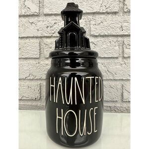 Rae Dunn Halloween "HAUNTED HOUSE" Black Small Canister House Topper